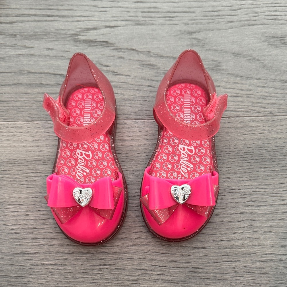 Mini Melissa Pink Glitter Heart Bow Sandals